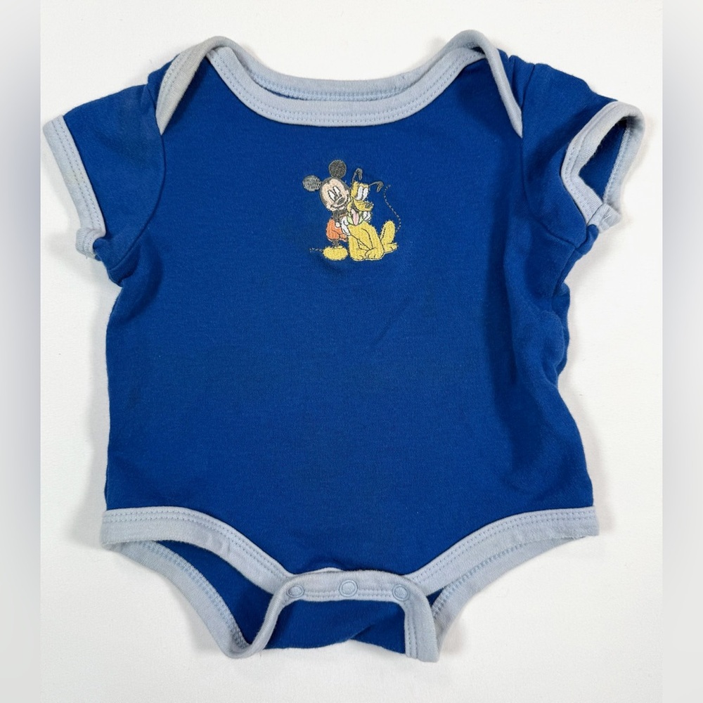 DISNEY BABY 100% Mickey Mouse & Pluto Embroidered 100% Cotton One Piece 3-6M